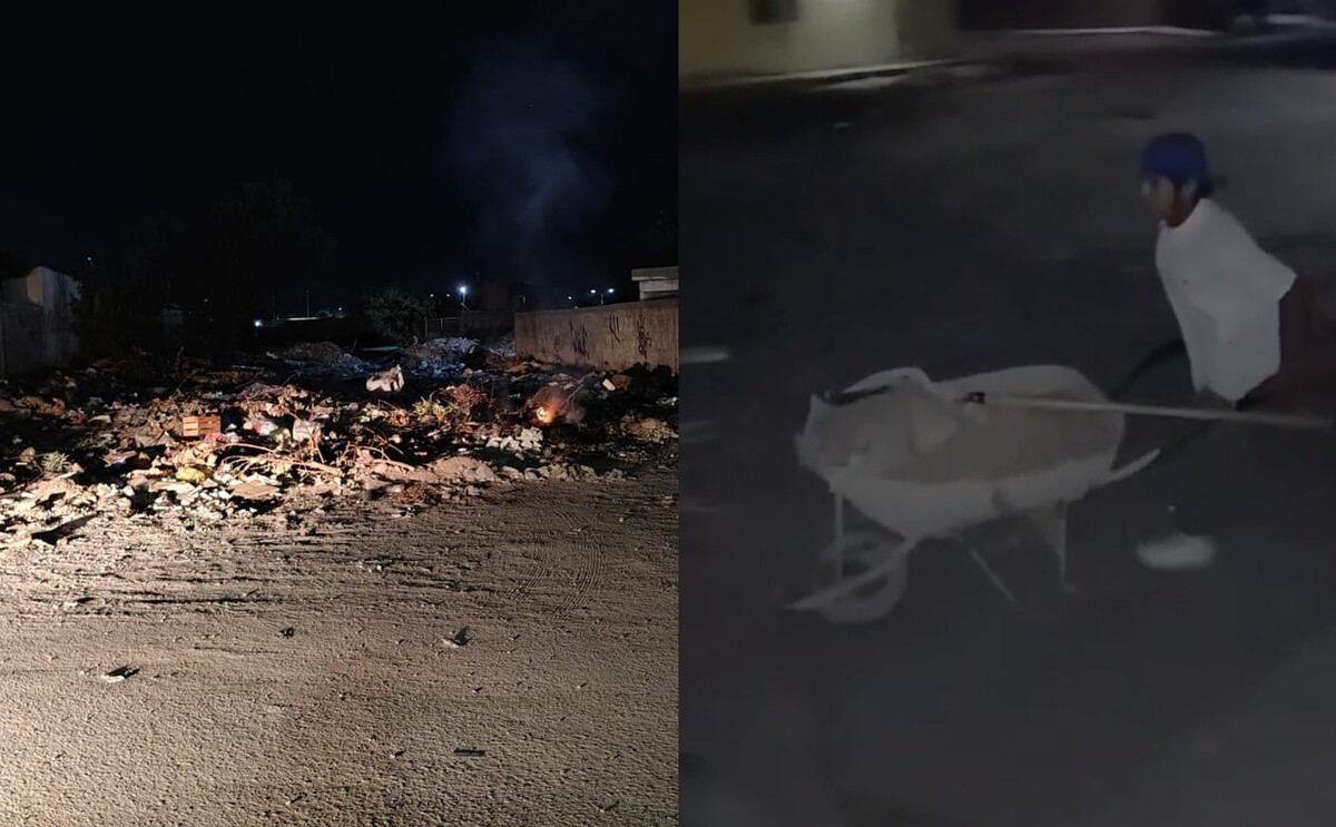 Predio lleno de basura y maleza.