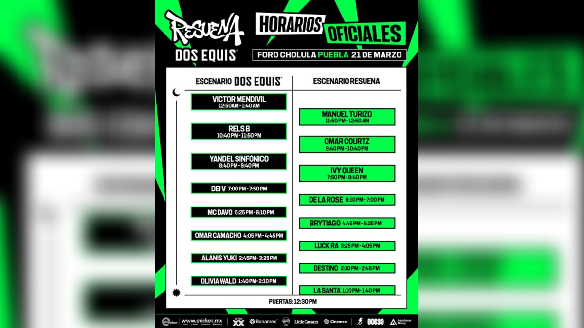 Listado de artistas y horarios en los que se presentarán en el Festival Dos Equis 2026