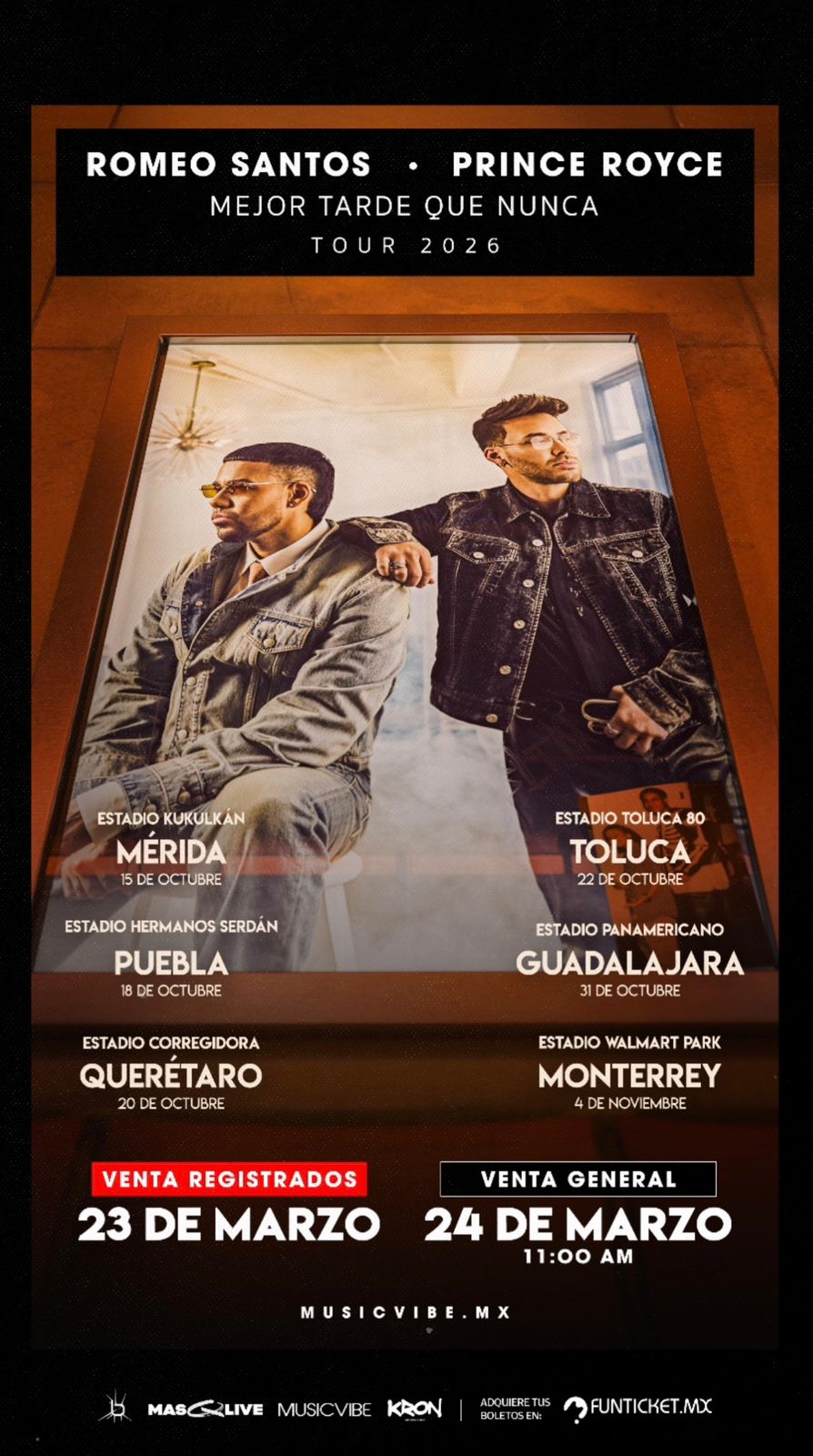 Fechas de conciertos de Romeo Santos y Prince Royce en México.