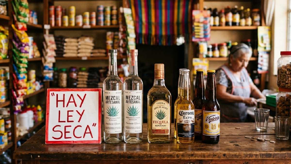 Una tienda en México con algunas bebidas alcohólicas sobre le mostrador
