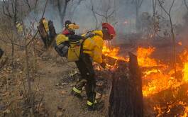 Bombero combatiendo incendio