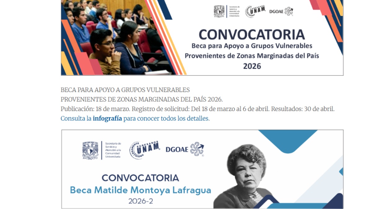 Descripción de la beca Matilde Montoya Lafragua del repertorio de becas UNAM 2026