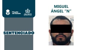 Ficha de sentencia de la Fiscalía de Jalisco con la foto de Miguel Ángel 'N' con los ojos censurados por un recuadro negro