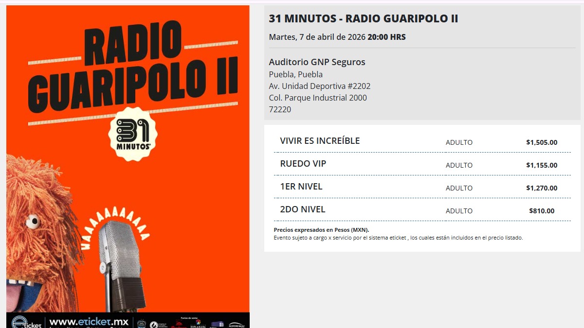 Detalles del concierto de 31 minutos, uno de los espectáculos que se podrán presenciar en abril 2026 en Puebla