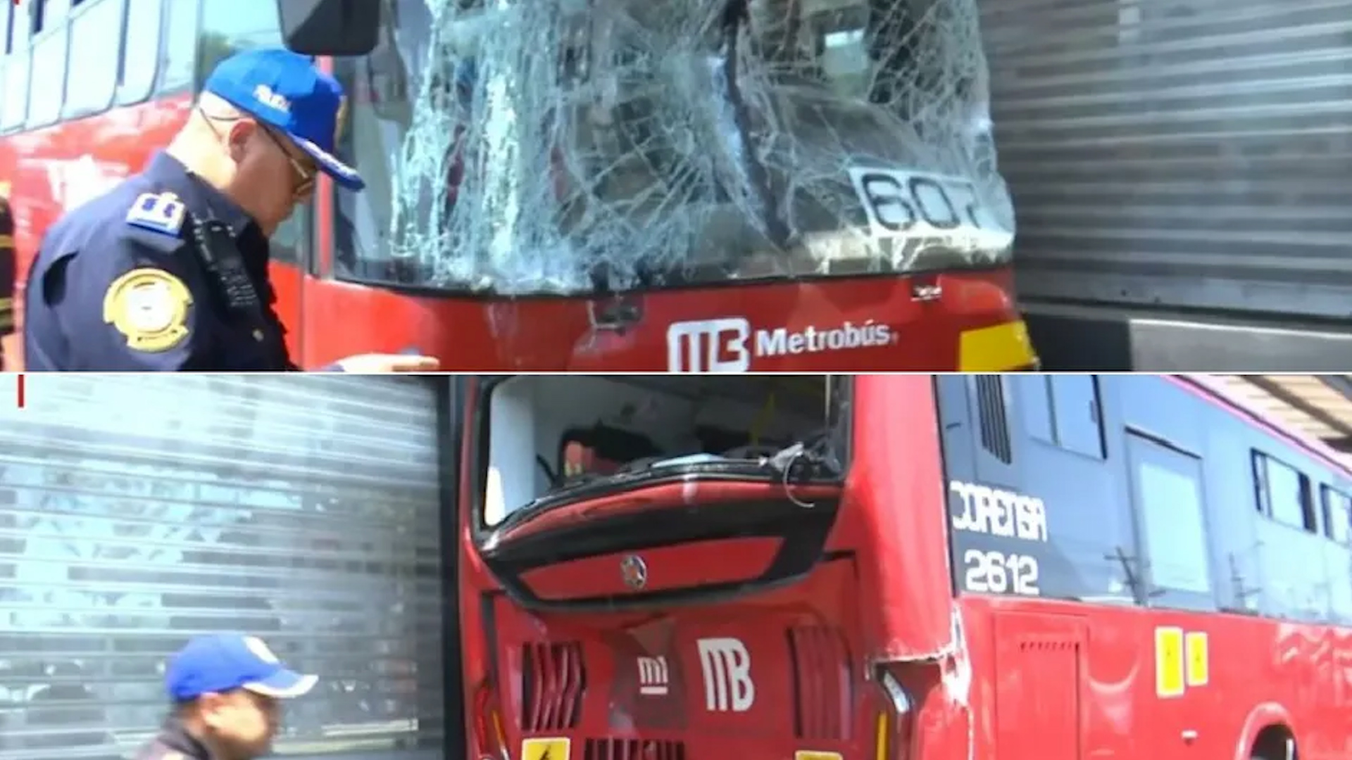 Dos unidades de Metrobús protagonizaron un choque en San Juan de Aragón, alcaldía Gustavo A. Madero; autoridades resguardan el andén.