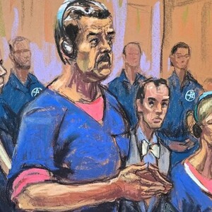 Representación de Nicolás Maduro hablando en su juicio