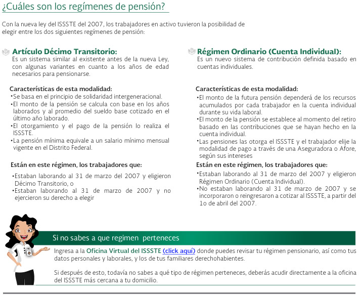 Los regímenes de pensión en el ISSSTE y sus características