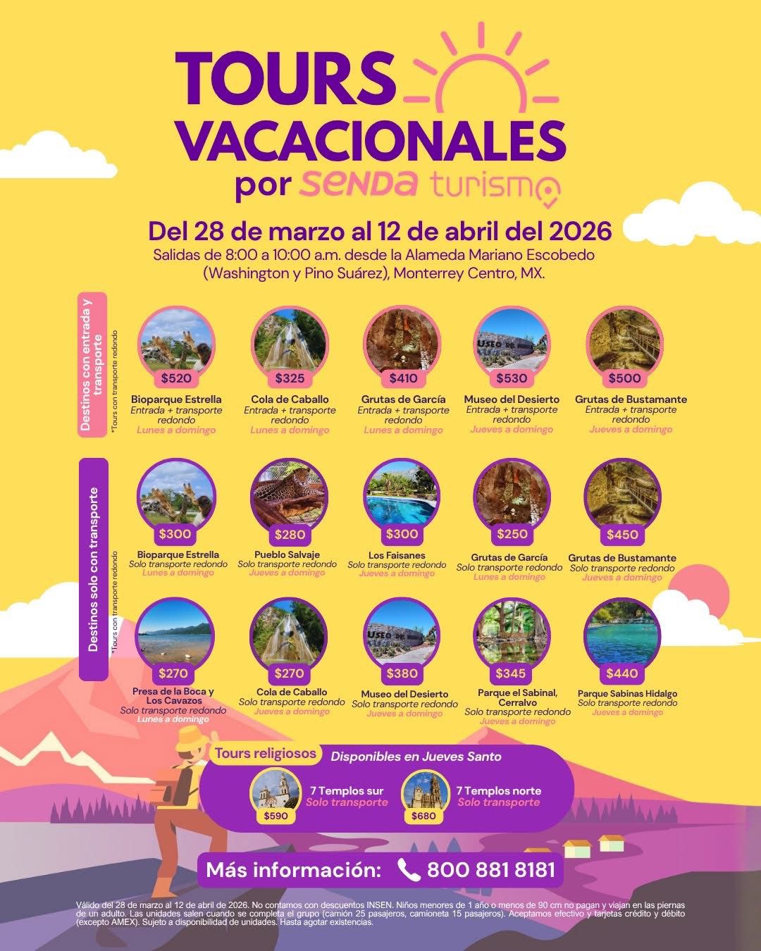 horarios y costos de tours por semana santa