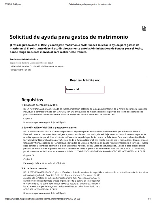 Formato de una solicitud de ayuda para gastos por matrimonio.