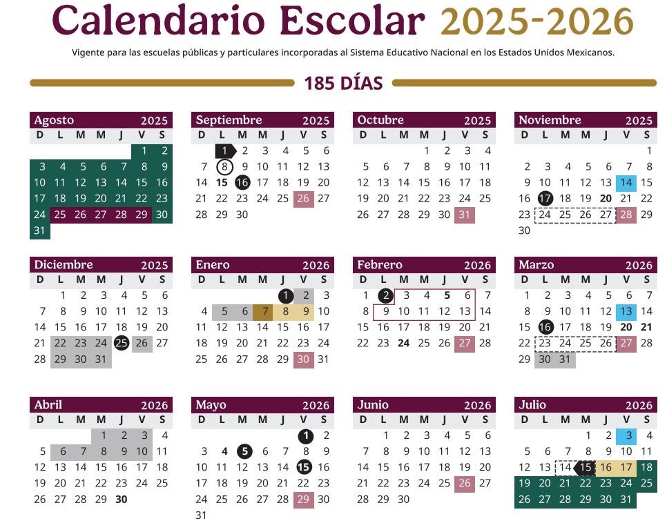 Calendario del ciclo escolar de la SEP