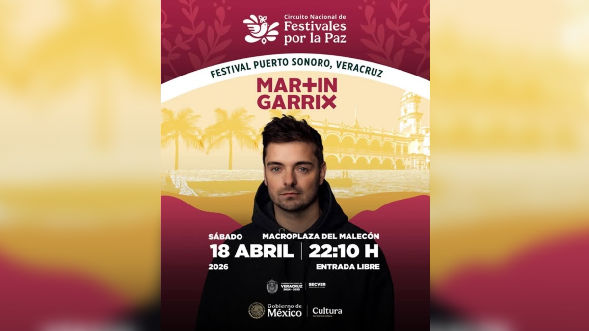 Cartelera con los detalles del concierto de Martin Garrix en el Festival por la Paz de Veracruz