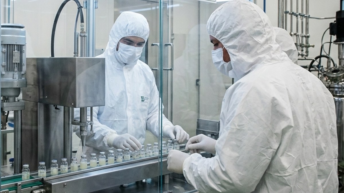 Equipo de fabricación de las vacunas contra el dengue en un laboratorio en Brasil