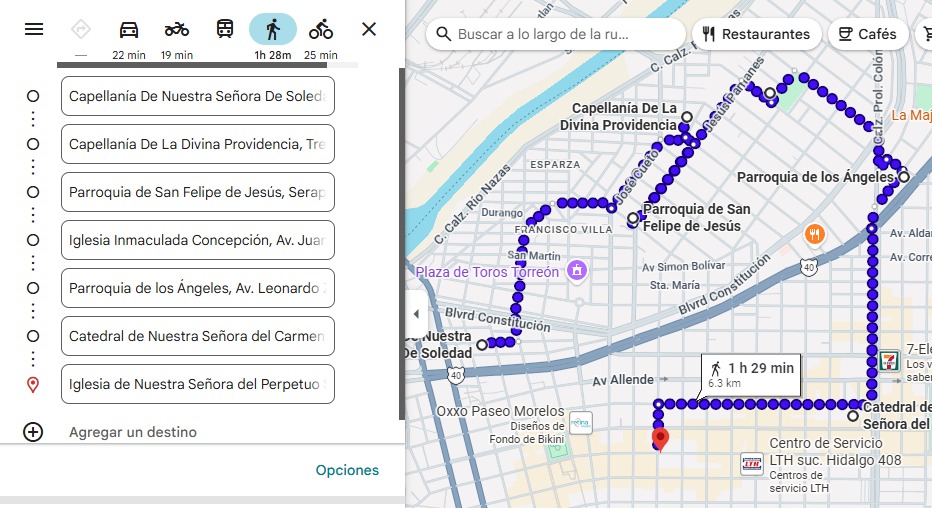 Ruta del Norte al Centro para recorrer iglesias en Torreón