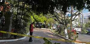 Camioneta estrellada, hombre en la acera