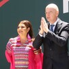 Clara Brugada y Gianni Infantino en evento