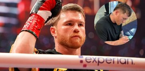 Saúl 'Canelo' Álvarez, boxeador mexicano firmando unos guantes.
