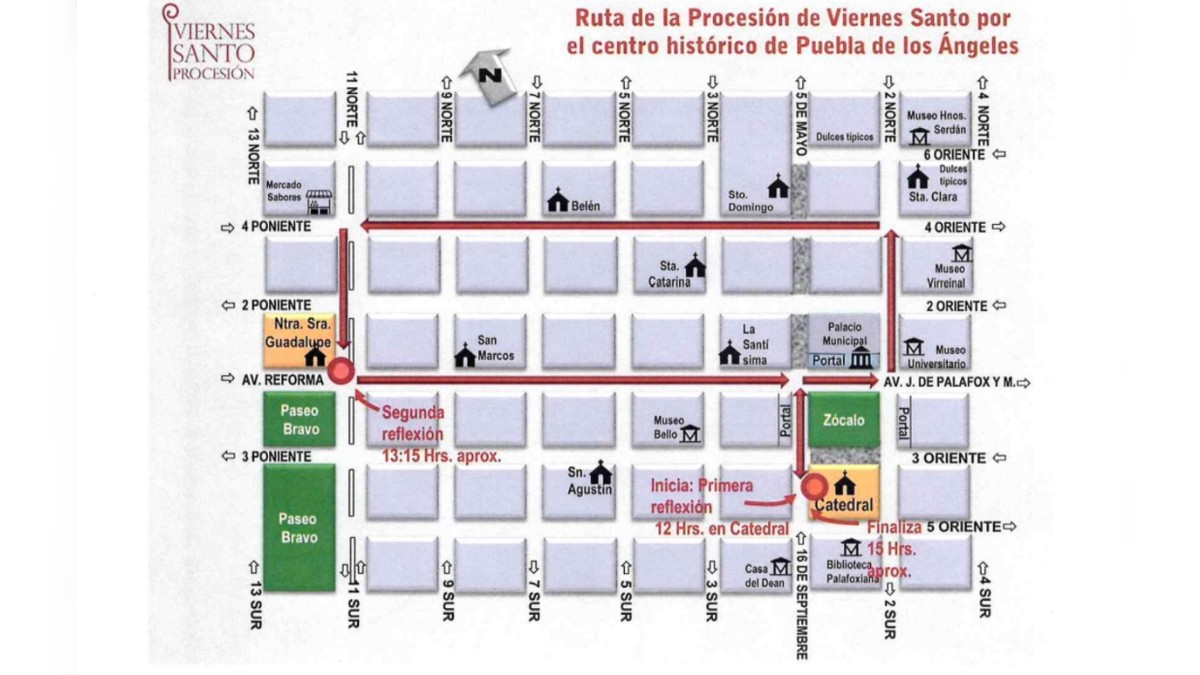 mapa de la ruta de la procesión de viernes santo en puebla