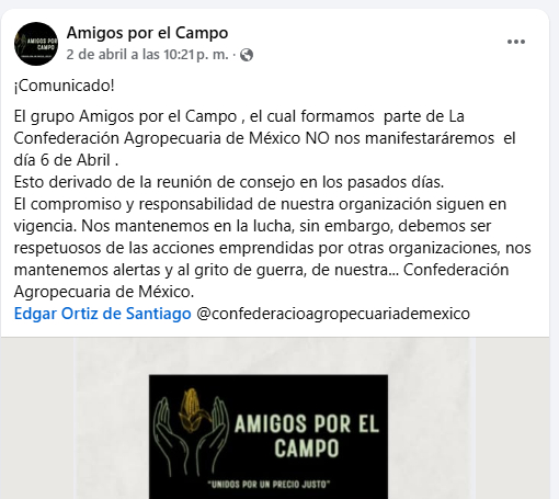 Trabajadores del campo no se manifestarán en carreteras de México este lunes 6 de abril.
