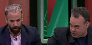 Marc Crosas y David Faitelson disctiendo en programa en vivo.