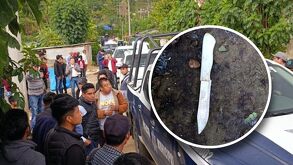 Imagen de muchas personas junto a otra imagen donde se aprecia un cuchillo en color blanco.