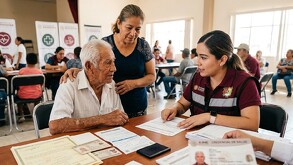 Persona de la tercera edad siendo registrada al Servicio Universal de Salud en Tepic