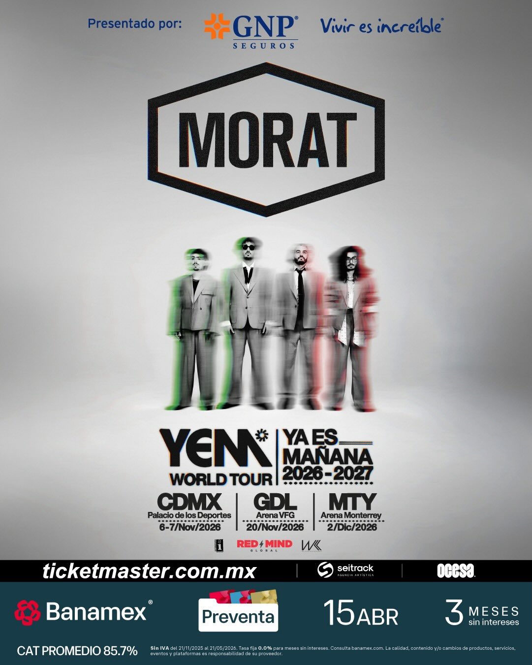 Poster de concierto de Morat en Guadalajara en 2026