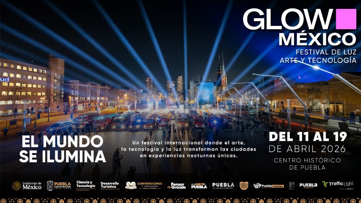 Imagen ilustrativa de lo que es el Glow Fest con texto sobre las fechas y horarios del festival en Puebla