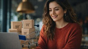 mujer mexicana sentada frente a la computadora dropshipping