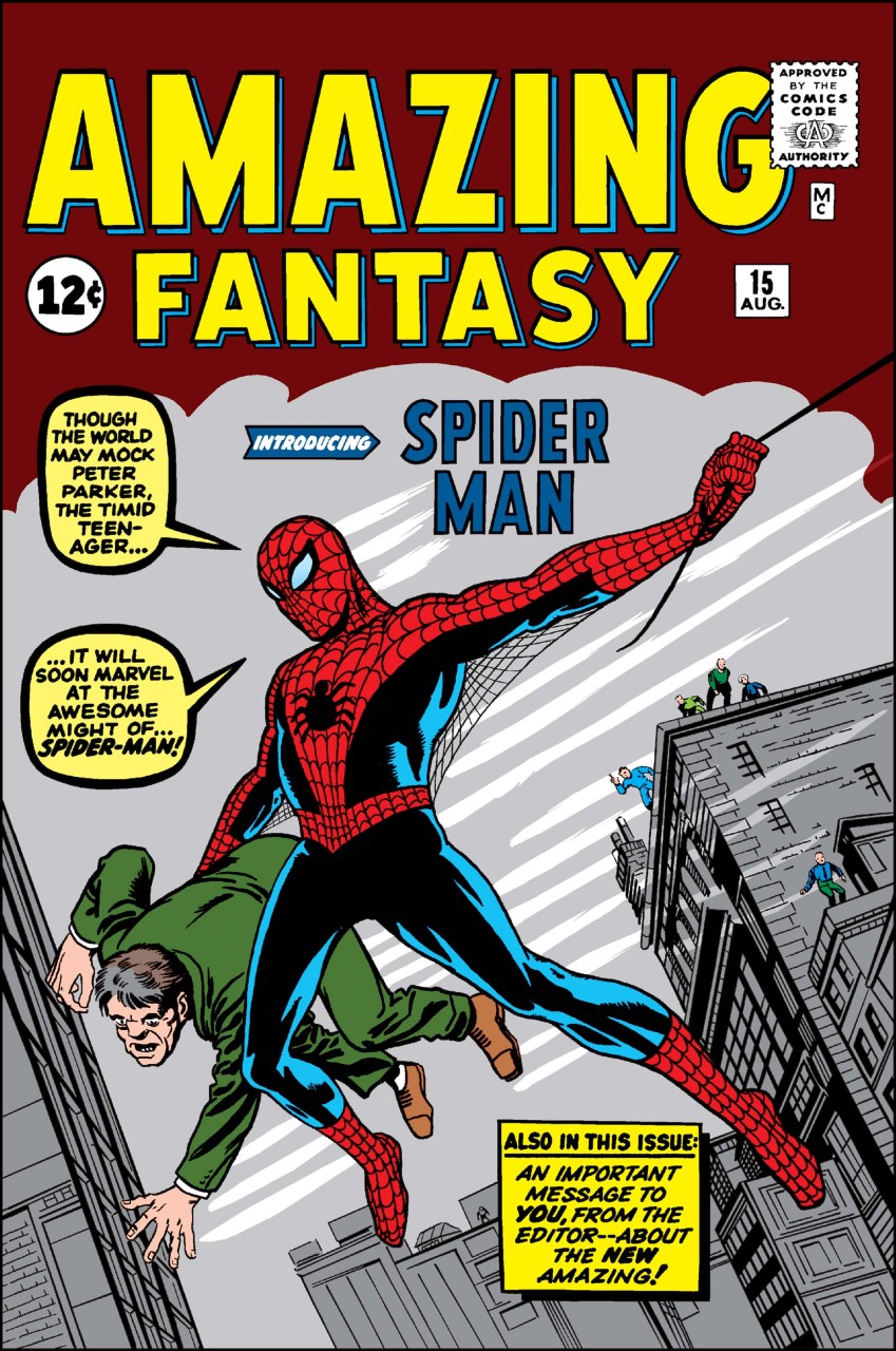 Portada de Amazing Fantasy 15, primera aparición de Spider-Man en los comics.