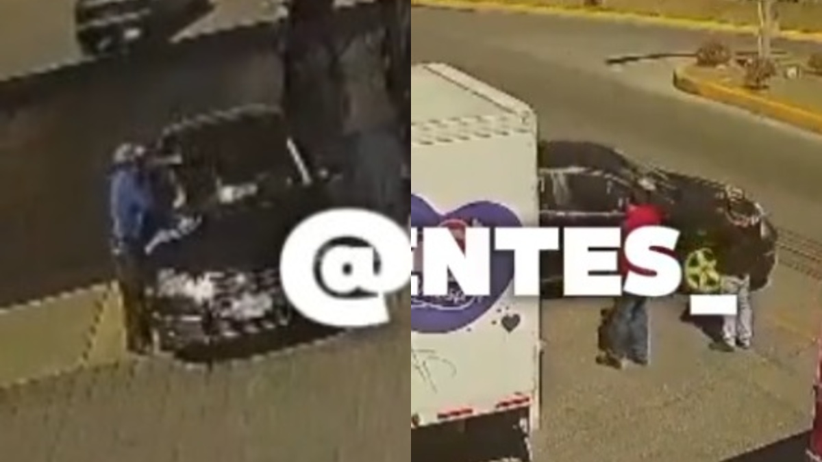 Un vehículo negro saliendo de una gasolinera Mobil.