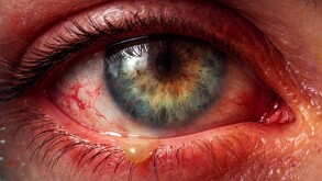 Ojo dañado por nodavirus,imagen creada por IA