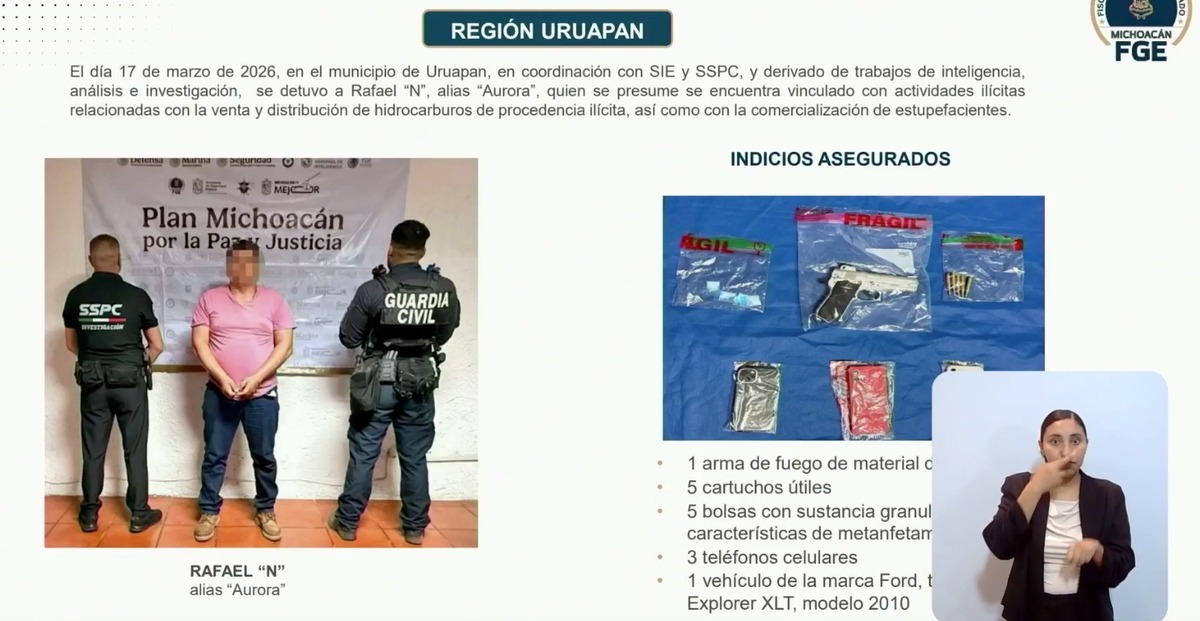Bienes y detencion de Mike Rafael N en Michoacan