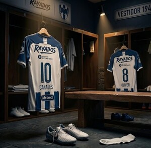 Vestidor de Rayados con la camiseta de Sergio Canales y Oliver Torres.