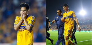 Diego Laínez y Vladimír Loroña saliendo en la situación con Tigres.