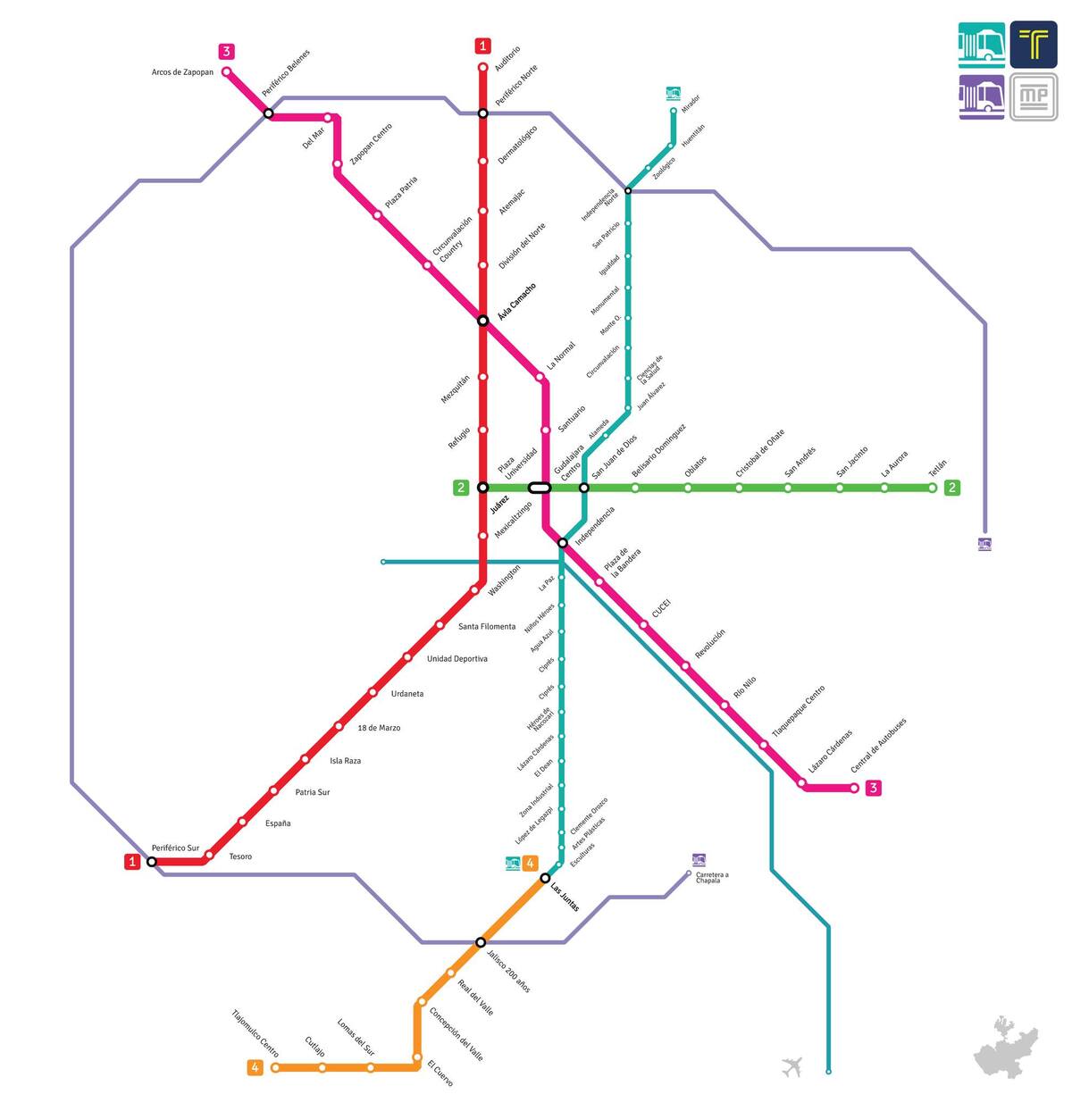 Dónde transbordar en las líneas del Tren Ligero de Guadalajara