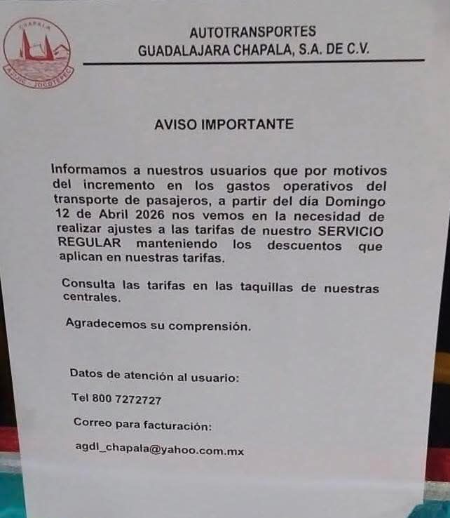 Precio de la Nueva tarifa de transporte público en Chapala 2026