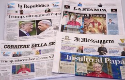 Las portadas de diarios italianos sobre los comentarios peyorativos proferidos por el presidente estadounidense Donald Trump contra el papa León XIV.