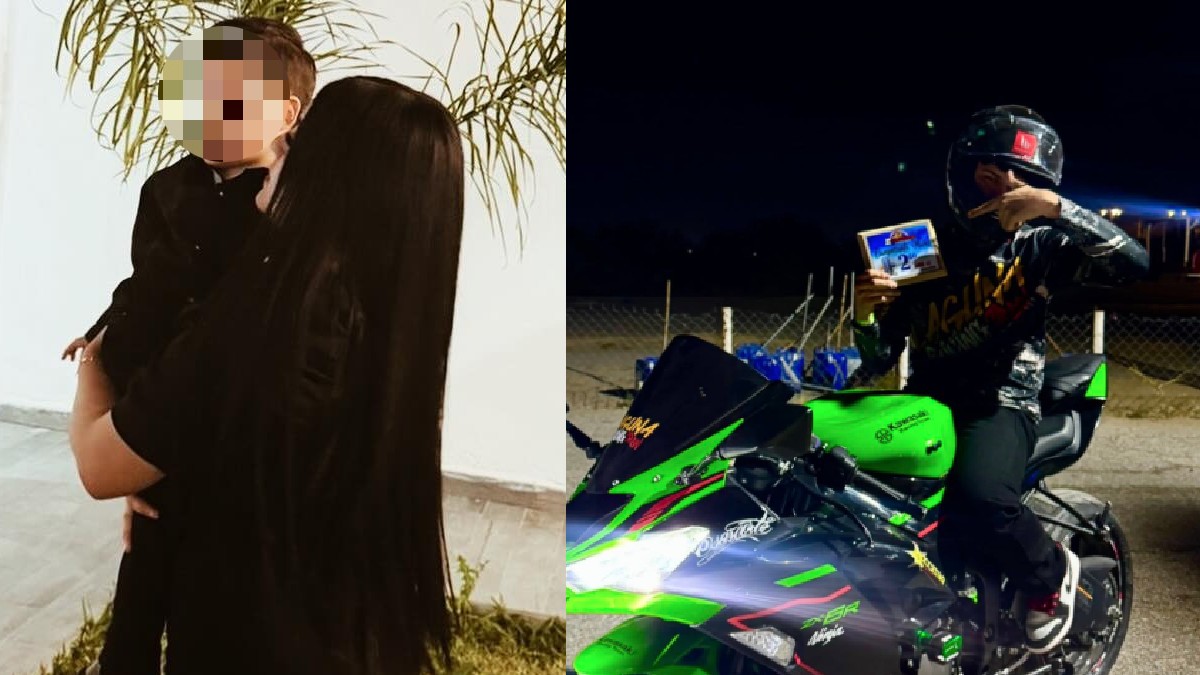 Joven mujer con vestido negro cargando un bebé