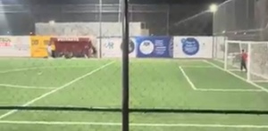 Aspecto de una cancha de futbol en el municipio de Tepanco de López, Puebla.