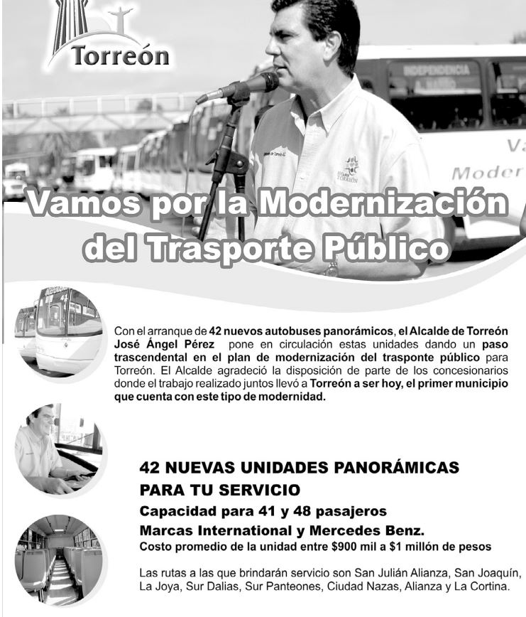 Recorte de periódico sobre el transporte desde el 2007