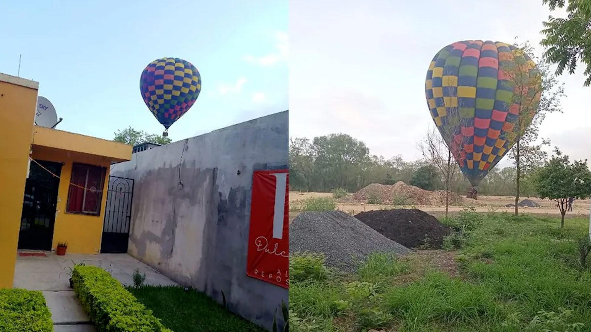 Habitantes de colonia Los Sabinos, en el municipio de Montemorelos, vivieron momentos de tensión luego de que un globo aerostático descendiera repentinamente.