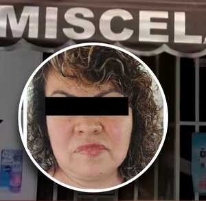 Fachada de una tienda junto con la imagen de una mujer.