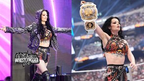 Paige levantando el campeonato en parejas de WWE tras coronarse en WrestleMania.