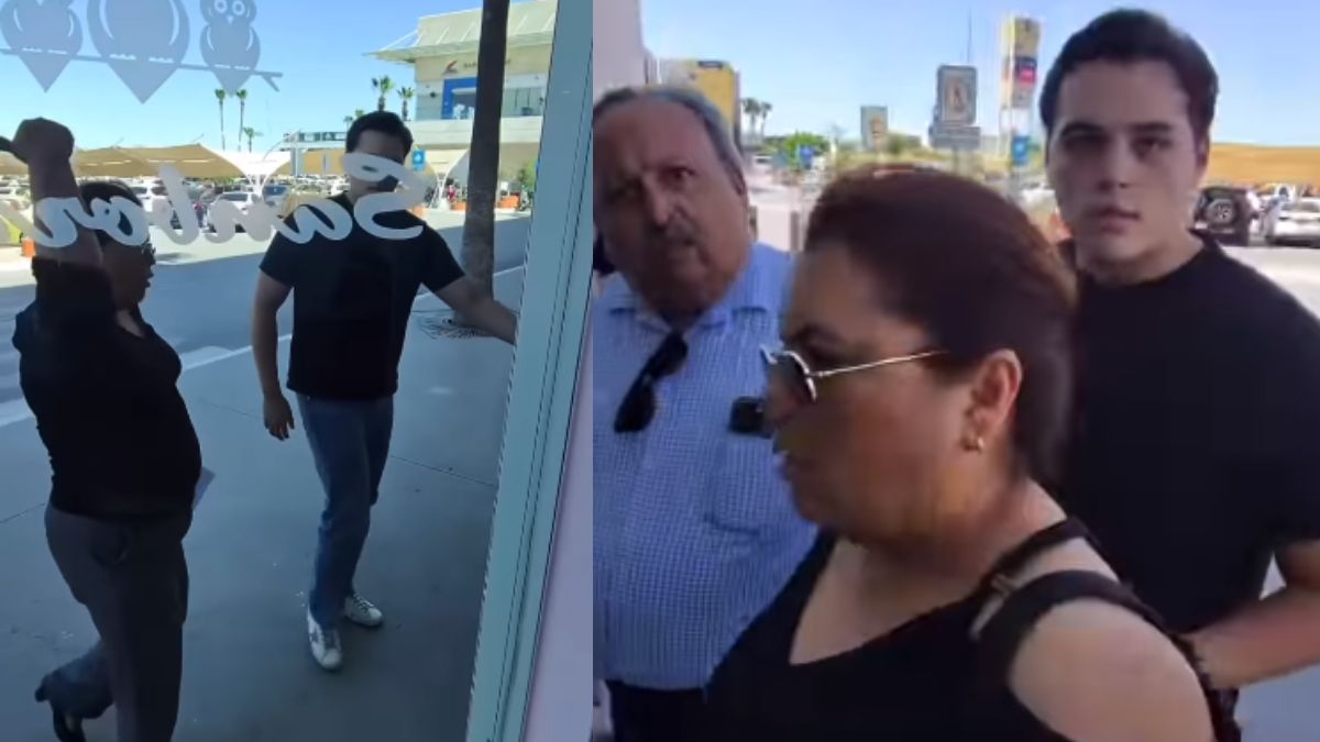 Familia y personas discutiendo en Galerías Laguna.