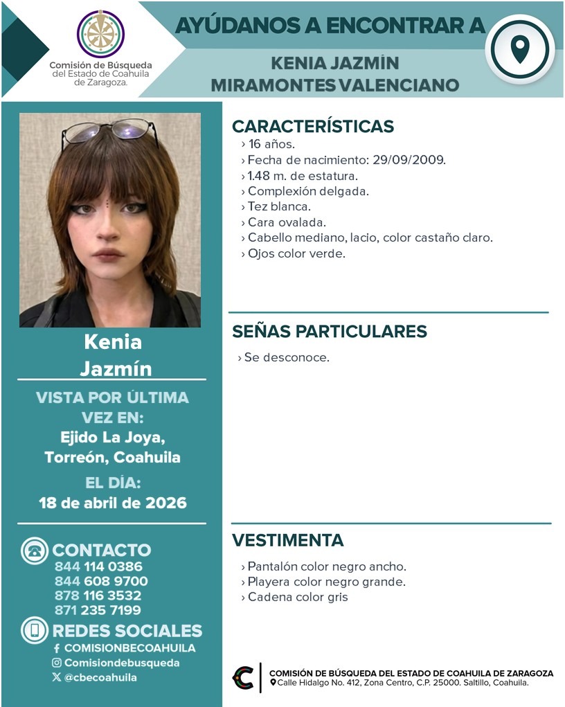 Ficha de búsqueda de Kenia Jazmín