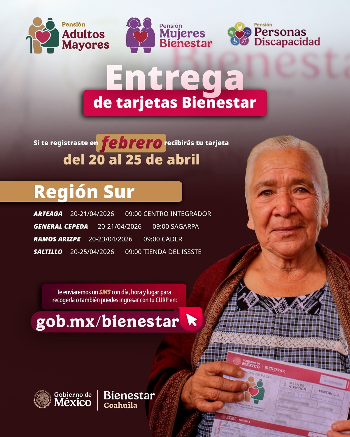 Consulta cuándo entregan tarjetas Bienestar y quiénes reciben pago en abril 2026