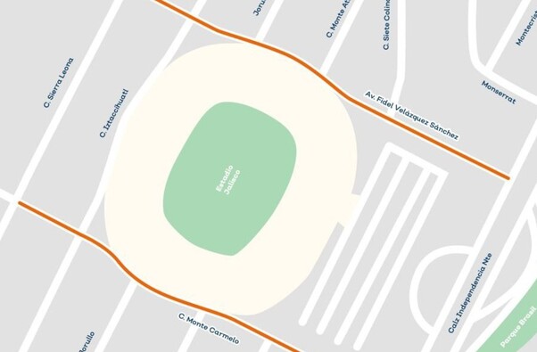 El mapa de las calles aledañas al estadio Jalisco de cara al partido Atlas vs Tigres de la jornada 16 del Clausura 2026