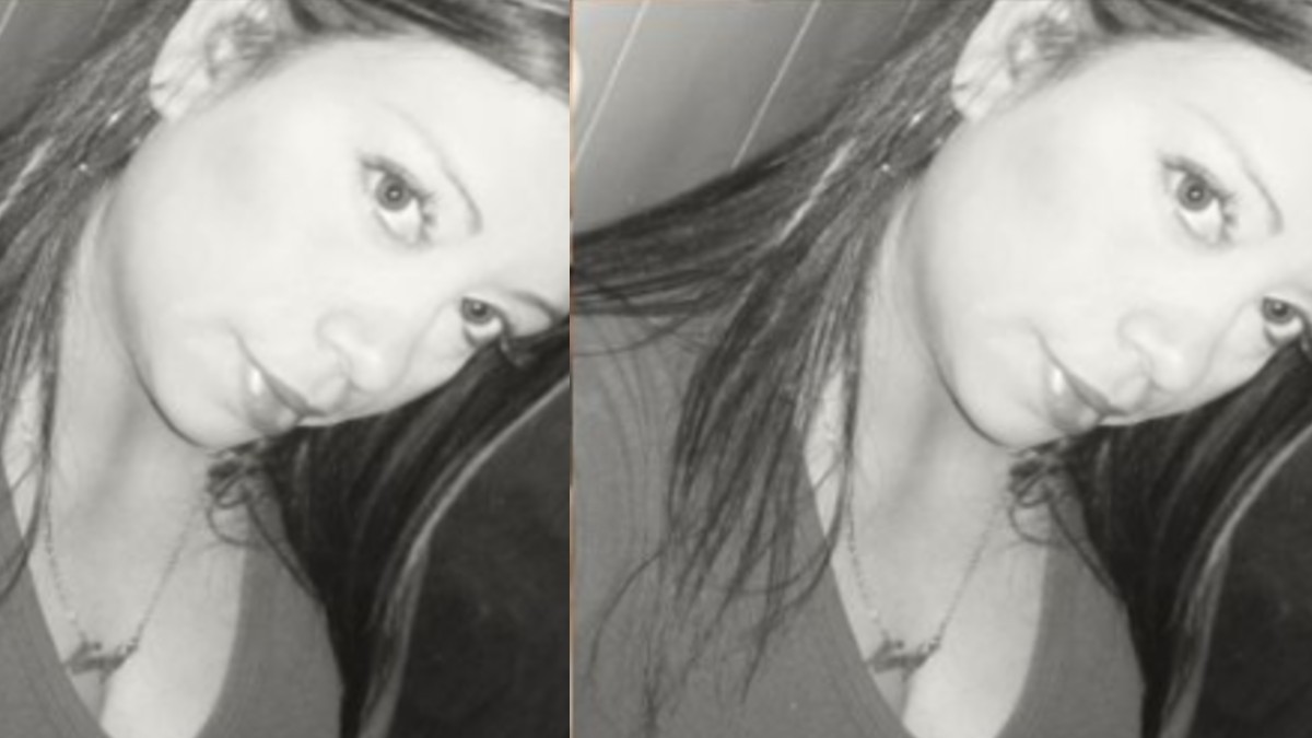 Rostro de joven mujer en color blanco y negro