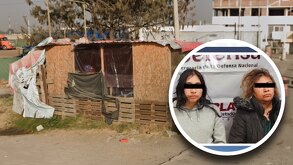 Aspecto de una vivienda modesta y los rostros de dos mujeres detenidas en Puebla.