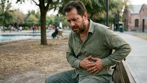 hombre con dolor en el hígado